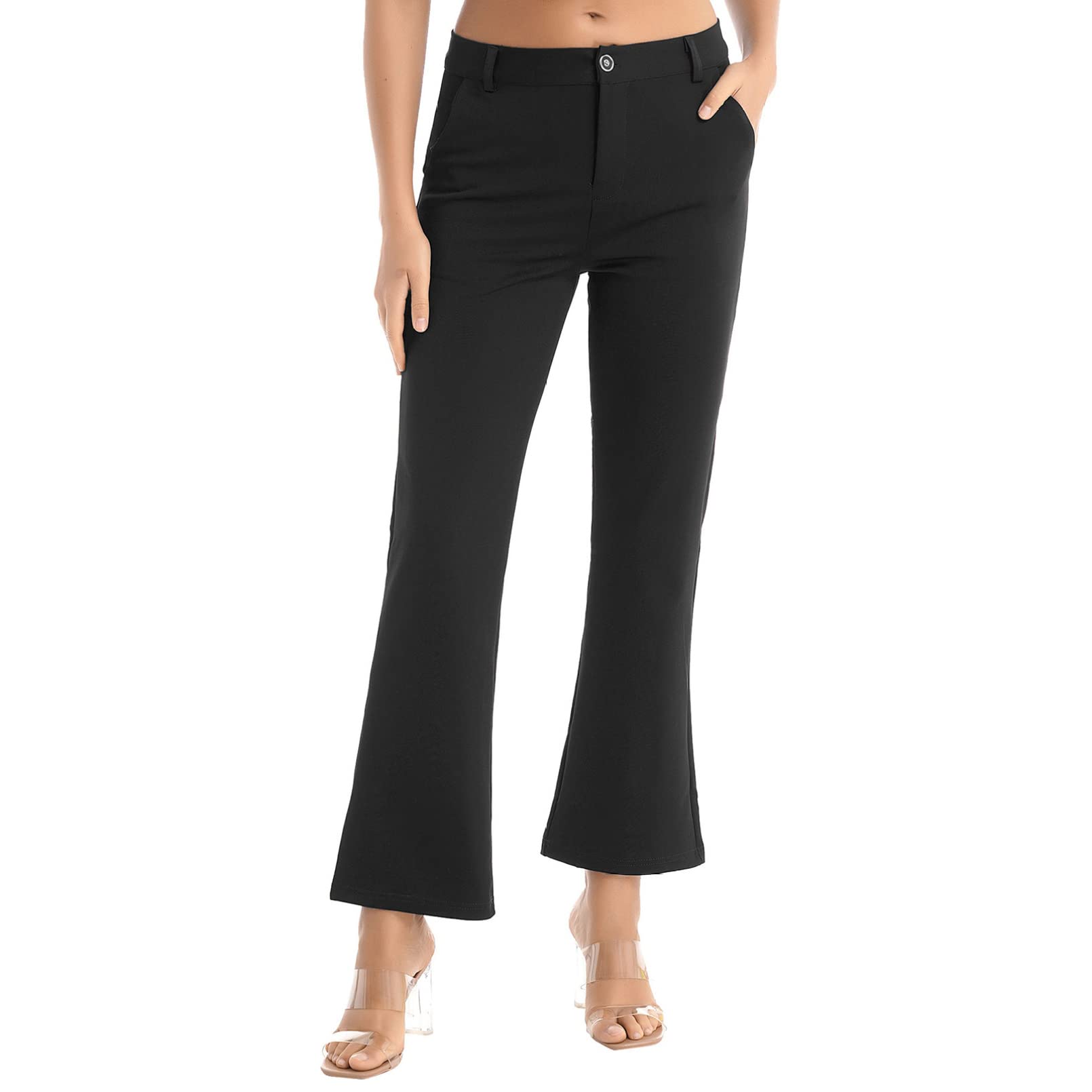 Womens Bootcut Dress Pants Casual High-Waisted Solid Color Flare Pants with Pockets