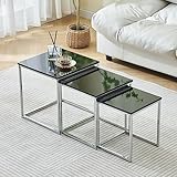 Ansley&HosHo Juego de 3 mesas auxiliares anidadas, modernas mesas auxiliares anidadas, mesa auxiliar con marco de metal para sala de estar, recepción, mesitas de noche, mesas auxiliares apilables,