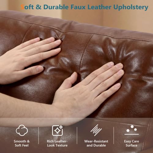 Image of STHOUYN 35 inch Brown Leather Oversized Accent Chair Set of 2 with Wood Armrests, Mid-Century Modern Tufted Living Room Chair, Comfy Reading Sofa Chair Lumbar Support & Thick Cushion Waiting Room Office