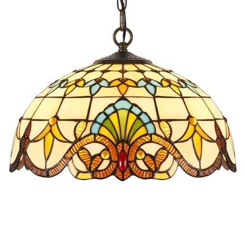 Drqvonth Tiffany Pendant Lights Fixtures, 16' Stained Glass Hanging Light
