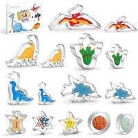Dinosaur Cookie Cutters Set, 15-Piece Large Stainless Steel Molds - T-Rex, Brontosaurus, Triceratops, Pterodactyl, Footprint - Perfect for Kids Themed Birthday Party, Baking, Sandwiches, and DIY Fun