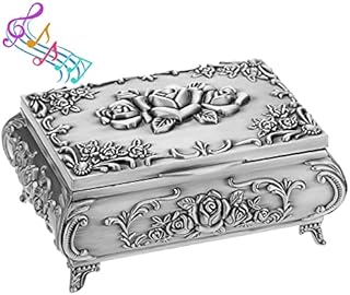 IGNPION Metal Decorative Music Box Rose Elegant Musical Jewellery Box Trinket Storage Box Music Jewelry Keepsake Ornate Display Case Birthday, Wedding, (Tune:You Are My Sunshine)