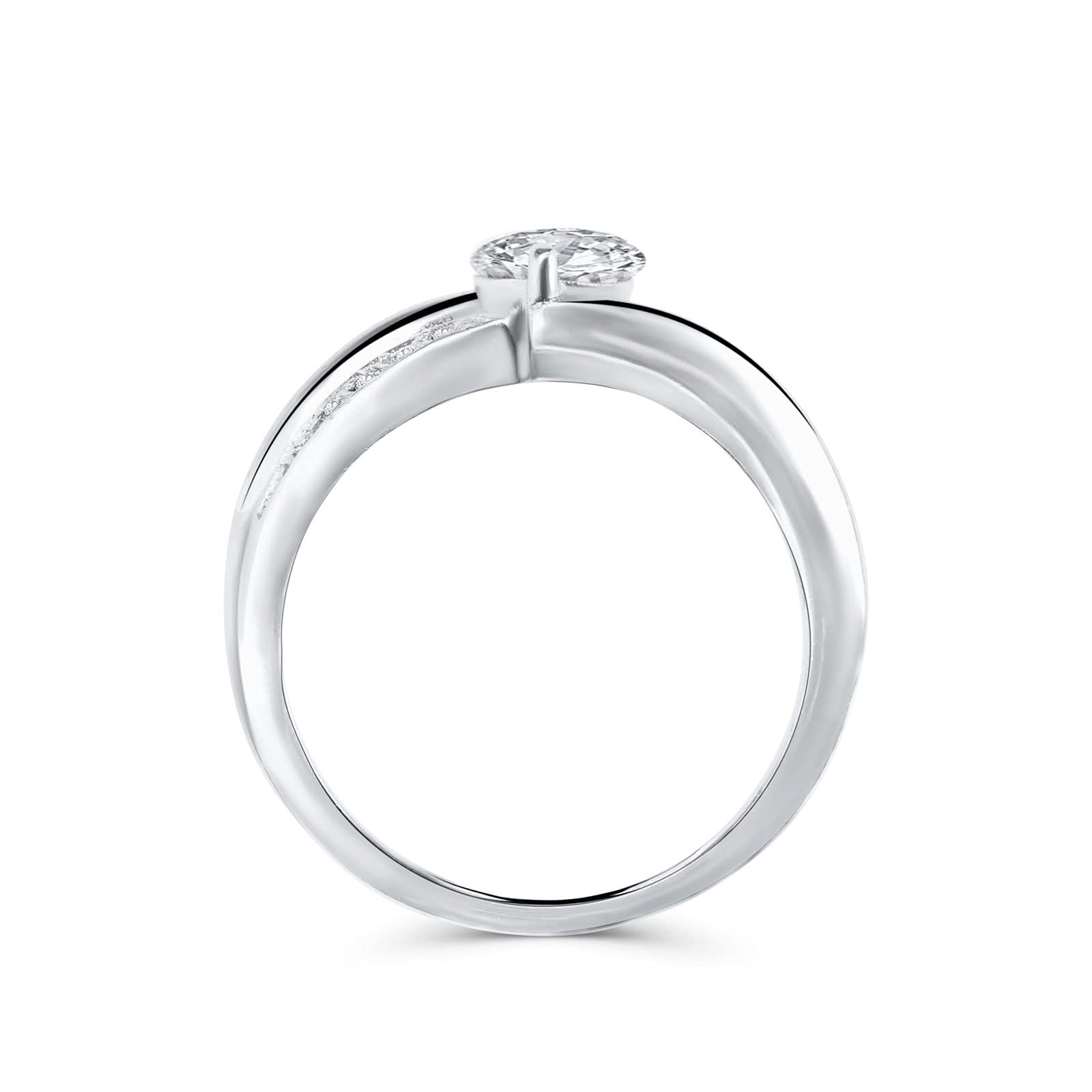 Anello Solitario contrarié Incrocio Donna Argento 925 con zirconi -