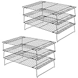HAKZEON 2 Set 3-Tier Black Cooling Rack, Baking Cooling Racks, Stackable Baking Wire Racks Non-Stick Grilling Cooling Tray Foldable Drying Cooler Stand for Biscuits, Cakes, 40 x 25 x 22cm