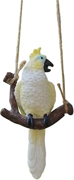 Garden Parrot Figurine Hanging Resin Garden Bird Statue Decor Parrot Sculpture for Yard, White Parrot