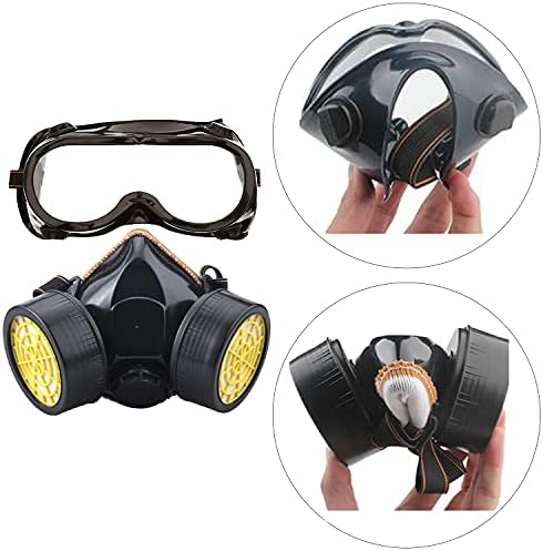 Dricar Gas Masks, Reusable Masks Respirators Industrial Chemical Face Protector Anti-Dust Mask with 2 Filters and Safety Goggles for Painting, Particulate, Machine Polishing, Welding (Black)