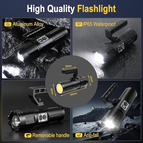 Image of Sarjak High Power Rechargeable Torch Light 1KM Range | 7200mAh Battery | Waterproof Emergency LED Light | Camping, Outdoor, Home Use | USB Charging | Self Defense Flashlight