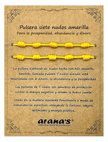 arana's - Pulsera siete nudos amarilla mujer hombre - Para la abundancia y el dinero - Hilo amarillo protección energía negativa - Amuleto buena suerte - Prosperidad inteligencia estudios (Amarilla)