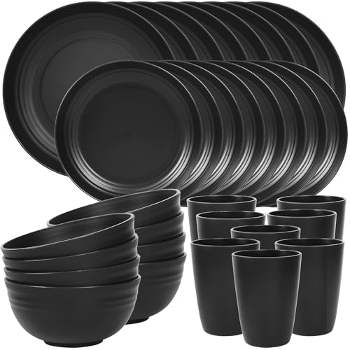 Quatish 32-Piece Plates & Bowls Set for 8, unbreakable plastic dinnerware