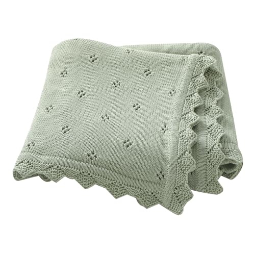 Hadetoto Couverture pour bébé 100 % coton tricoté – Cadeaux essentiels pour nouveau-né – 100 x 80 cm (vert sauge)