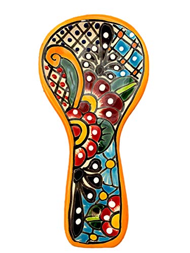 Colorful Kitchen Ceramic Spoon Rest - Hand Painted - Mexican Style Cuchara Multicolor