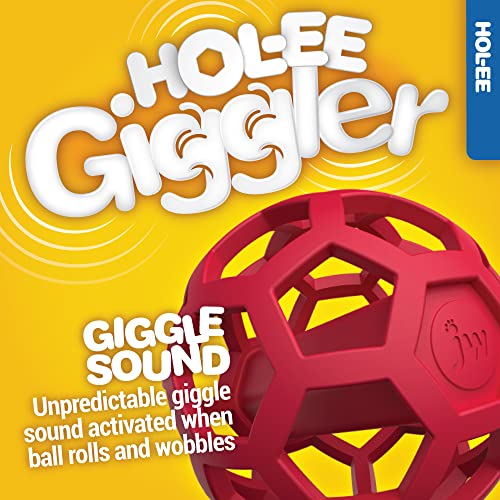 JW Pet Hol-ee Giggler Dog Toy Puzzle Ball, Natural Rubber, Medium (4.5 Inch Diameter), Red - Thumbnail 3