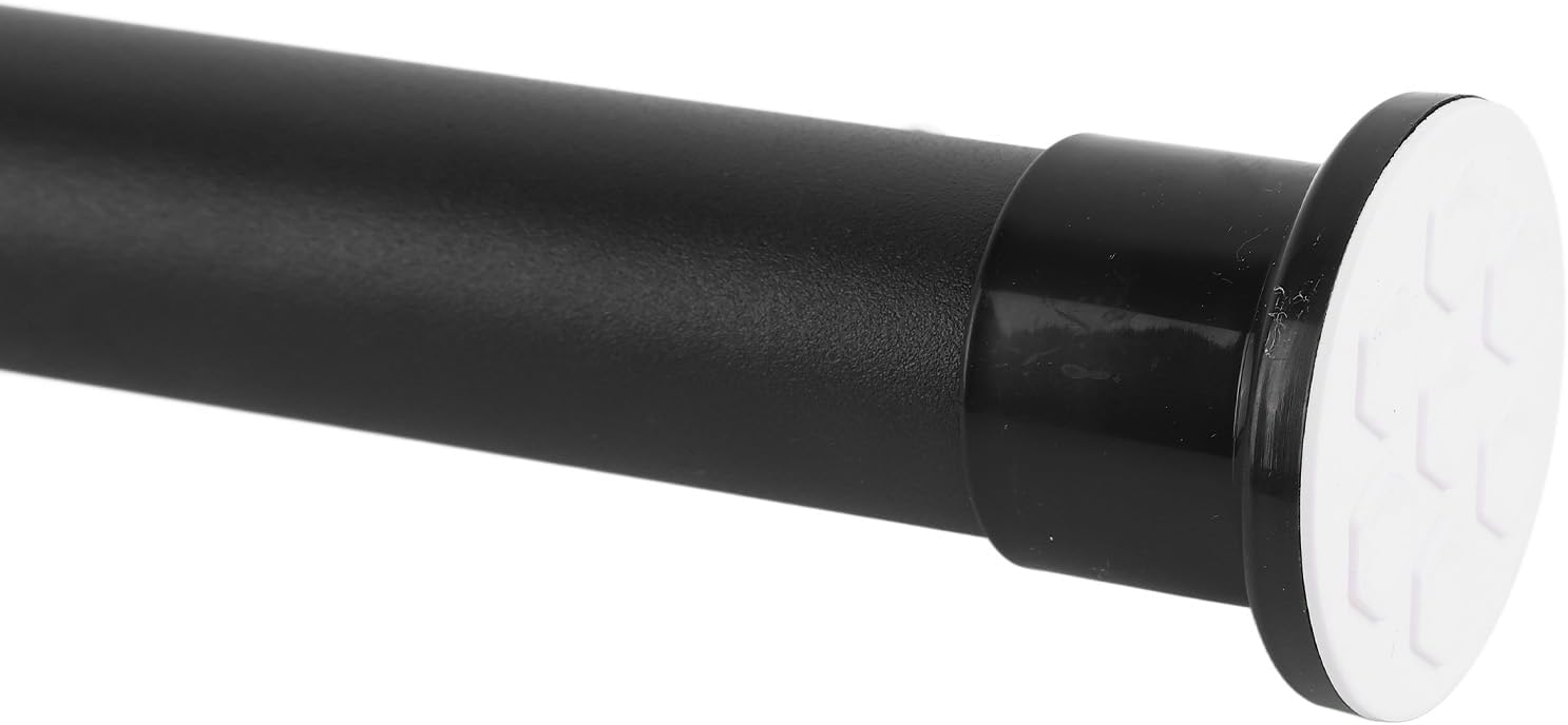 Adjustable Curtain Rod with 15 Rings, Stainless Steel Spring Tension Rod for Bathroom, Window, Door, 2.3 to 3.6ft, Strong Load Bearing, Black