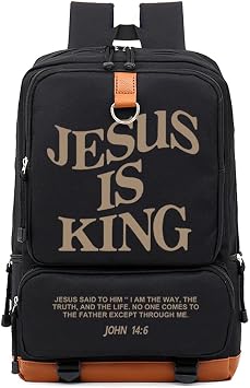 DIOMMELL Jesus is King Bible Verses Backpack Canvas Capacity Christian Backpack Laptop Backpack Travel Backpack
