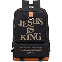 DIOMMELL Jesus is King Bible Verses Backpack Canvas Capacity Christian Backpack Laptop Backpack Travel Backpack
