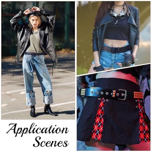 GORGECRAFT Black Rivet Belt PU Leather 44.4 x 2 Inch Gothic Punk Rock Bright Metal Alloy Pyramid Studs Studded Grommet Threads Belts for Clothing Jeans Pants Dresses Women Men Supplies4