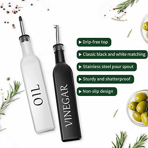 [Newest Set]Oil and Vinegar Dispenser Set by DWTS,White Olive Oil Dispenser Bottle and Black Vinegar Dispenser Bottle With Stainless Steel Pouring Spout,17 oz-Cute Glass Set for Farmhouse Kitchen - Thumbnail 4