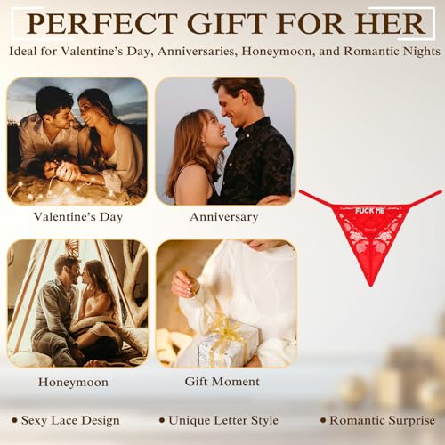 Image of Sexy Underwear for Women, Lace Thongs with Sparkling Letter Charms, Fun and Flirty Panties for Women Sexy
