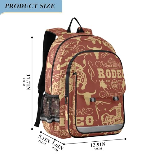 Fisyme Cowboy Bulls Western School Backpack Laptop Backpack Bags Bookbag Travel Casual Computer Notebooks Daypack2