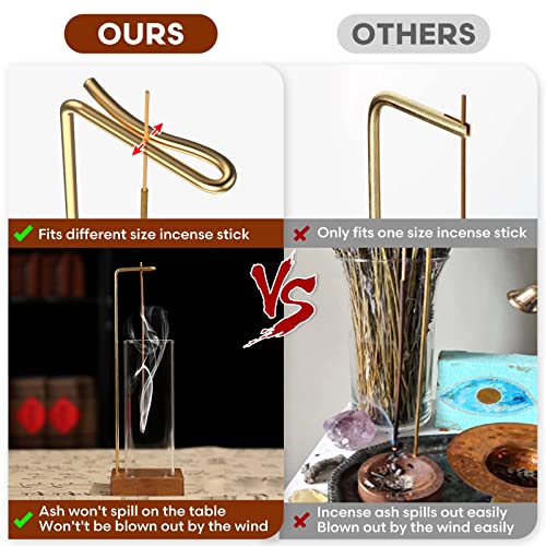 Upside Down Incense Holder With 15Pcs Sticks,Anti-Ash Flying Incense Burner With Removable Glass & Brass Clip For Meditation Yoya Spa Office Bedroom Home Decor #TOP2