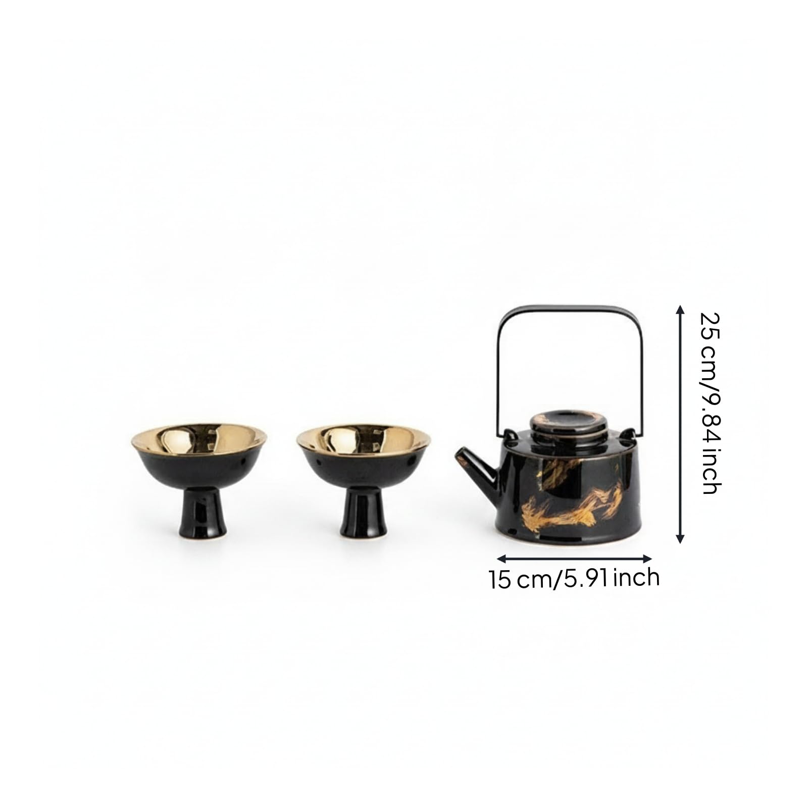 F Fityle 3 Piezas Tetera con Tazas Juego de Té Set de Cerámica Servicio de Té con Lateral y Asa de Arco Tono Metal Adecuada para Reuniones Pequeñas Pausa de Trabajo, style to 2