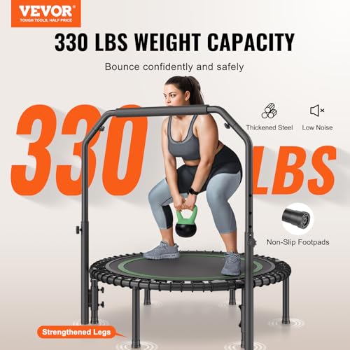 VEVOR Opvouwbare mini-trampoline, fitness, 1027 mm, trainingstrampoline, maximale belasting 150 kg, sportieve mini-trampoline voor de tuin, met schuimrubberen handgreep, in hoogte verstelbaar op 4 - Afbeelding 3