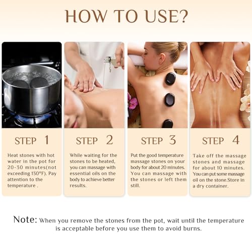 HDYAR Hot Stones Massage Set - 6 Essential Basalt Hot Stones Massage Kit, Hot Rocks Massage Stones for Professional or Home SPA, Relaxing, Healing, Pain Relief