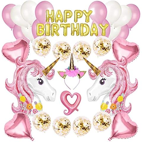 Unicorn Birthday Party Decorations for Kids, Huge 3D Unicorn Balloon, Happy Birthday Balloon Banner, Star Balloon, Crown and Latex Party Ballons for Infant Girls Birthday Party Cover