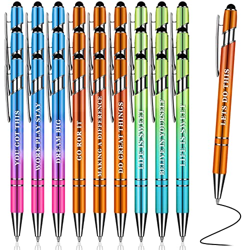 24 Pcs Inspirational Ballpoint Pens Motivational Quote Pens with Stylus Tip Metal Motivational Pen Screen Touch Black Ink Pens Medium Point 1.0 mm Smooth Writing Colored Pens for Men Women Girl