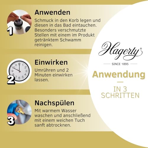 Hagerty Gold Clean Goldbad 170 ml I Effektives Schmuck-Tauchbad zur Reinigung von Gelbgold Weißgold Rosegold Rotgold I Goldschmuck Reiniger für erneuerten Glanz I Schmuckreinigungsbad mit Tauchkorb – Bild 3