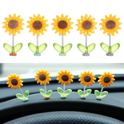 5pcs Sunflowers Car Dashboard Decorations Bobblehead Sunflowers Cars Ornament Cozy Hoome Cozy Home Sunflower Car Decor for Women Sunflower Gifts for Cute Cars Interior Desk Ornaments Gifts