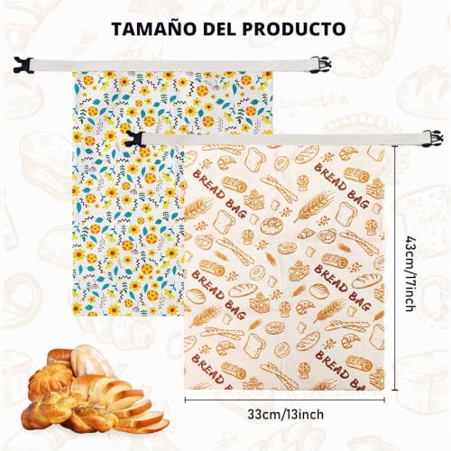 Miniatura 2 de 2 Bolsas De Pan Reutilizables De Cera De Abejas, 43 X 33 Cm, Bolsas De Algodón, Bolsas De Pan Con Forro Interior De Cera De Abeja, Bolsa Grande Lavable Para Pan Casero Y Productos Horneados