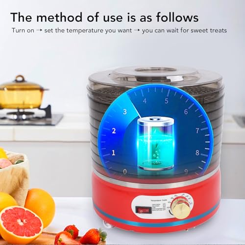 Riuulity Roter Dörrautomat, 8 Tabletts, Multifunktionales Design, Große Kapazität, Geeignet für Obst, Kräuter, Fleisch, Gemüse, EU-Stecker 220–240 V – Bild 4