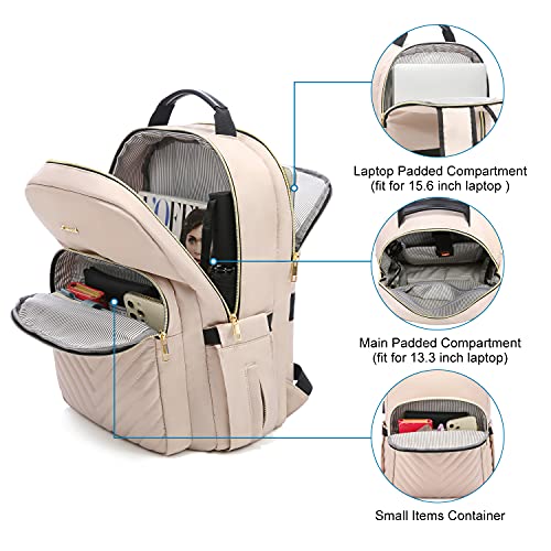 Lovevook Laptop Backpack Purse For Women, Work Business Travel Computer Bags, College Nurse Backpack For Womens, Quilted Casual Daypack With Usb Port, Fit 15.6 Inch Laptop, Antiquewhite #TOP1