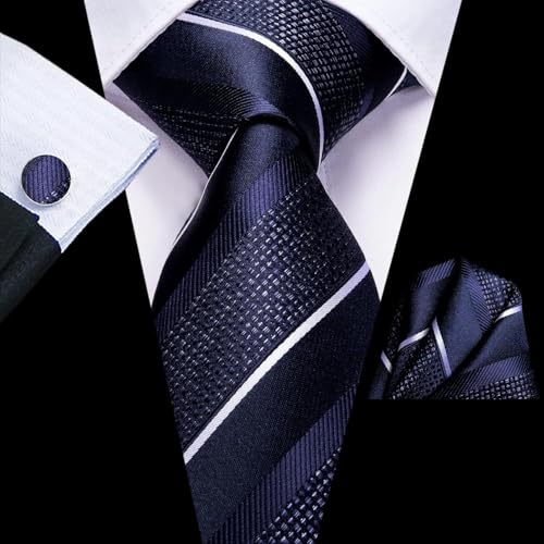 Image of Dubulle Mens Paisley Striped Tie Woven Necktie for Men and Handkerchief Cufflinks Set Wedding Formal Business