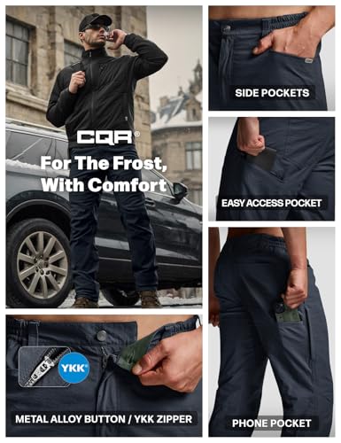 Image of CQR Men's Winter Fleece Lined Pants, Water-Resistant Outdoor Stretch Work Pants, Windproof Casual Pants with Pockets