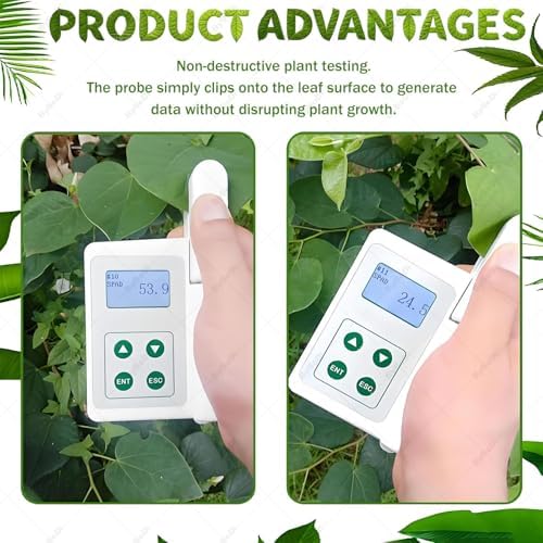 Portable Chlorophyll Meter with SPAD & Nitron Analysis - Handheld Sensor for Chlorophyll, Nitron, Temperature, Humidity, 2000mAh, Data Export for Farmers, Gardeners & Scientists