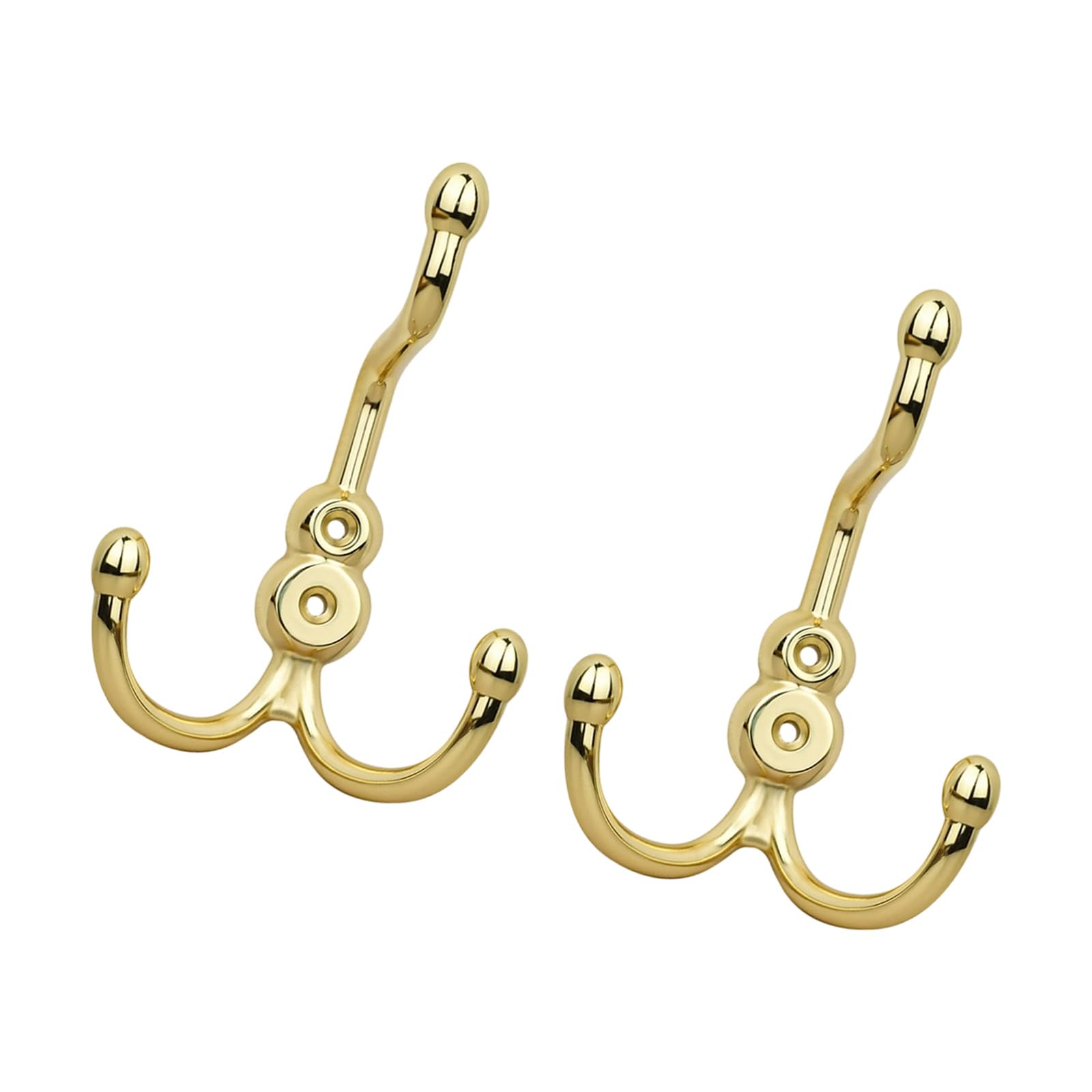 Kaeltsyn Bright Gold Large Of 2 Sturdy Double Hooks For Wardrobe And Closet Zincs Alloy Clothes And Hats Hanger Storage Solution Hanging Hooks
