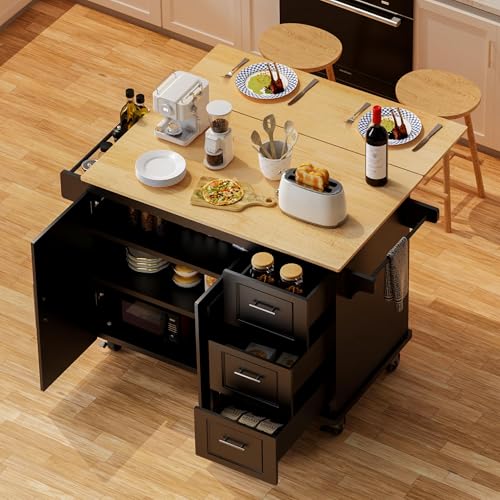 Kitchen Island 54" Large Rolling Kitchen Island Cart On Wheels wi...
