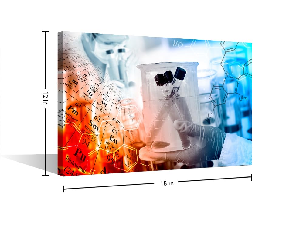 Image of Scientist and Test Tubes Laboratory Concept Framed Wall Art Chemical Equations and Periodic Table Pictures Wall Prints 1 Panels Prints for Wall Decor Stretched and Framed Ready to Hang (12 inch Wx18 H)