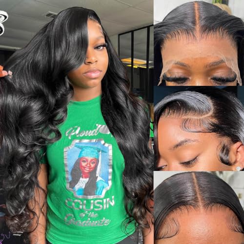 soeyrkke 13x6 HD Body Wave Lace Front Wigs Human Hair Pre Plucked HD Transparent Frontal Wigs Human hair for Women 180% Density Brazilian Virgin Wigs Bleached Knots with Baby Hair 28inch