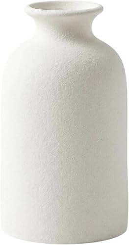 White Ceramic Bud Vase Minimalist Small Flower Vases Floral Arrangement Holder Bottle for Home Office Decor