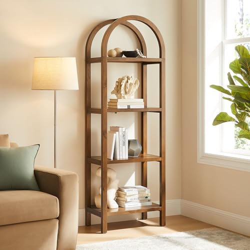 Modway Vexley 72 Inch Tall Narrow Arched Bookshelf in Walnut – Modern Pine and Acacia Wood Open Display Bookcase for Living Room, Office, Reading Nook by Modway - Image 4
