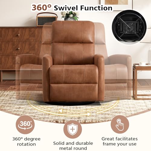 Image of HAOMARKETS Swivel Rocker Recliner Chair Set of 2, Manual Faux Leather Glider Rocking Recliners for Adults, 360 Swivel Nursery Reclining Sofa with Padded Backrest for Living Room, Dark Brown