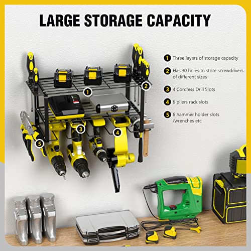 Qinos Power Tool Organizer, Drill Holder Wall Mount, Heavy Duty Tool Shelf 3 Layers Tool Rack Cordless Drill Holder, Garage Tool Organizers And Storage Rack, Storage Separate Drill Holder #TOP1