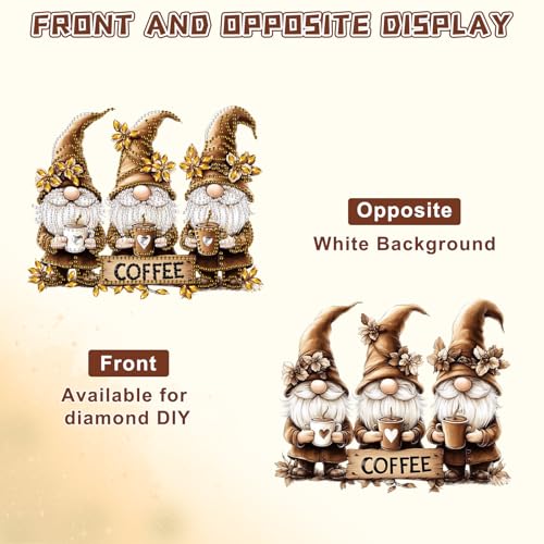 QENSPE Diamond Art Kit, DIY Gnomes Diamond Painting Hanging for Adults Beginner, Coffee Gem Arts Pendant Special Shaped Rhinestone Window Ornaments Wall Door Garden Decoration Gift, Double Sided - Image 5