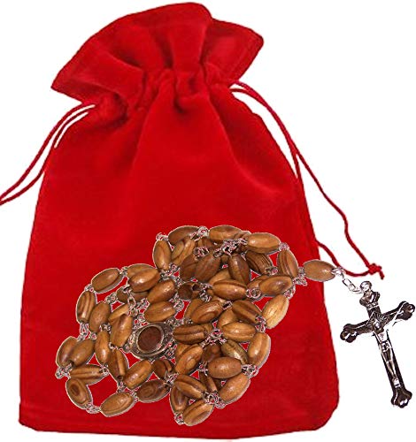 Holy Land Market Olive Wood Rosary with Soil from Bethlehem - with Certificate and Velvet Bag2