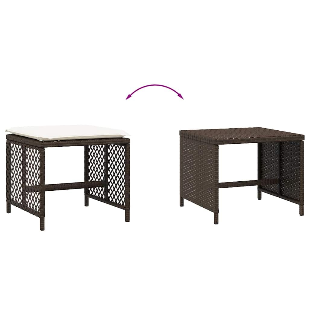 Taboret ogrodowy z poduszką 4 szt. brązowy 41 x 41 x 36 cm polirattanowy