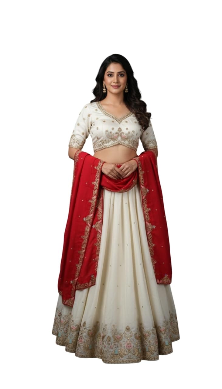 julee Women's Vichitra Embroidered Semi-Stitched Lehenga Choli Morpankh LH -ABC-picture-3