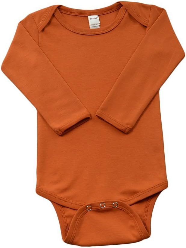 Monag Long Sleeve Baby Bodysuit, Long Sleeve Blank Solid Color Baby One-Piece, 100% Cotton Infant Bodysuit, Creeper